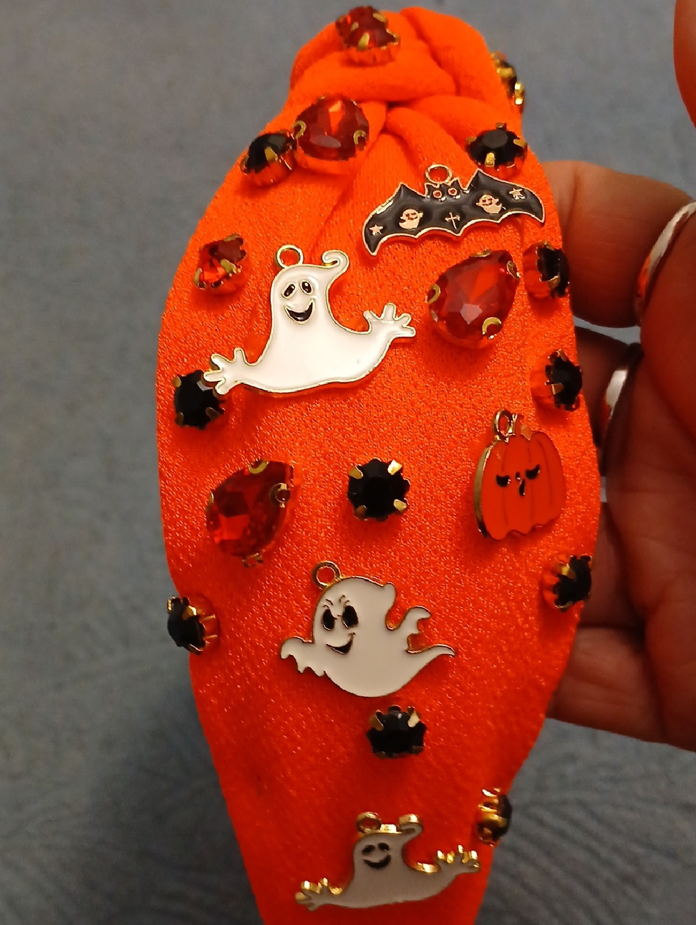 Embellished Halloween Orange Headband with Ghost & Pumpkin Charms